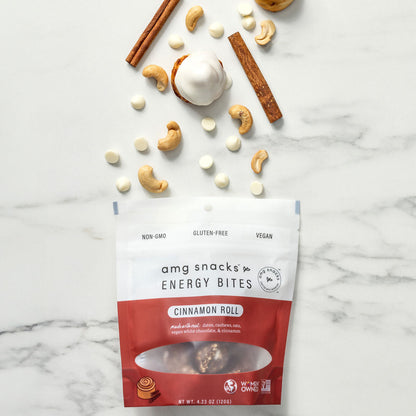 AMG Snacks Cinnamon Roll Energy Bites Pack - 6 Packs x 4 oz case