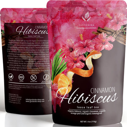 Cinnamon Hibiscus Loose Tea, Heart Health & Antioxidant Rich - Caffeine Free - 55+ Cups - USDA Organic & Kosher - 4 oz (113g)
