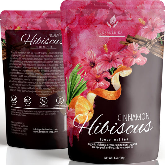 Cinnamon Hibiscus Loose Tea, Heart Health & Antioxidant Rich - Caffeine Free - 55+ Cups - USDA Organic & Kosher - 4 oz (113g)