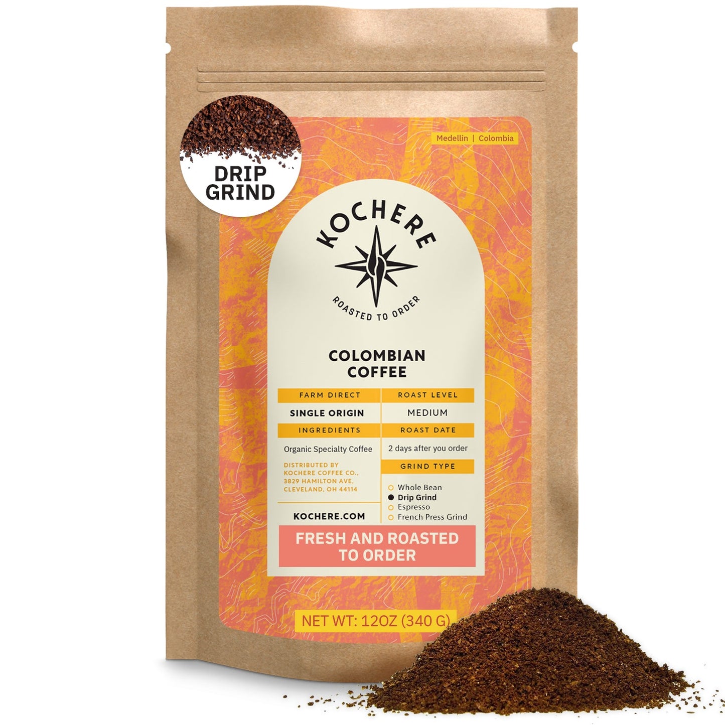 Kochere Coffee Colombian Medellin Single Origin Medium Roast - Dried Orange, Berry Notes