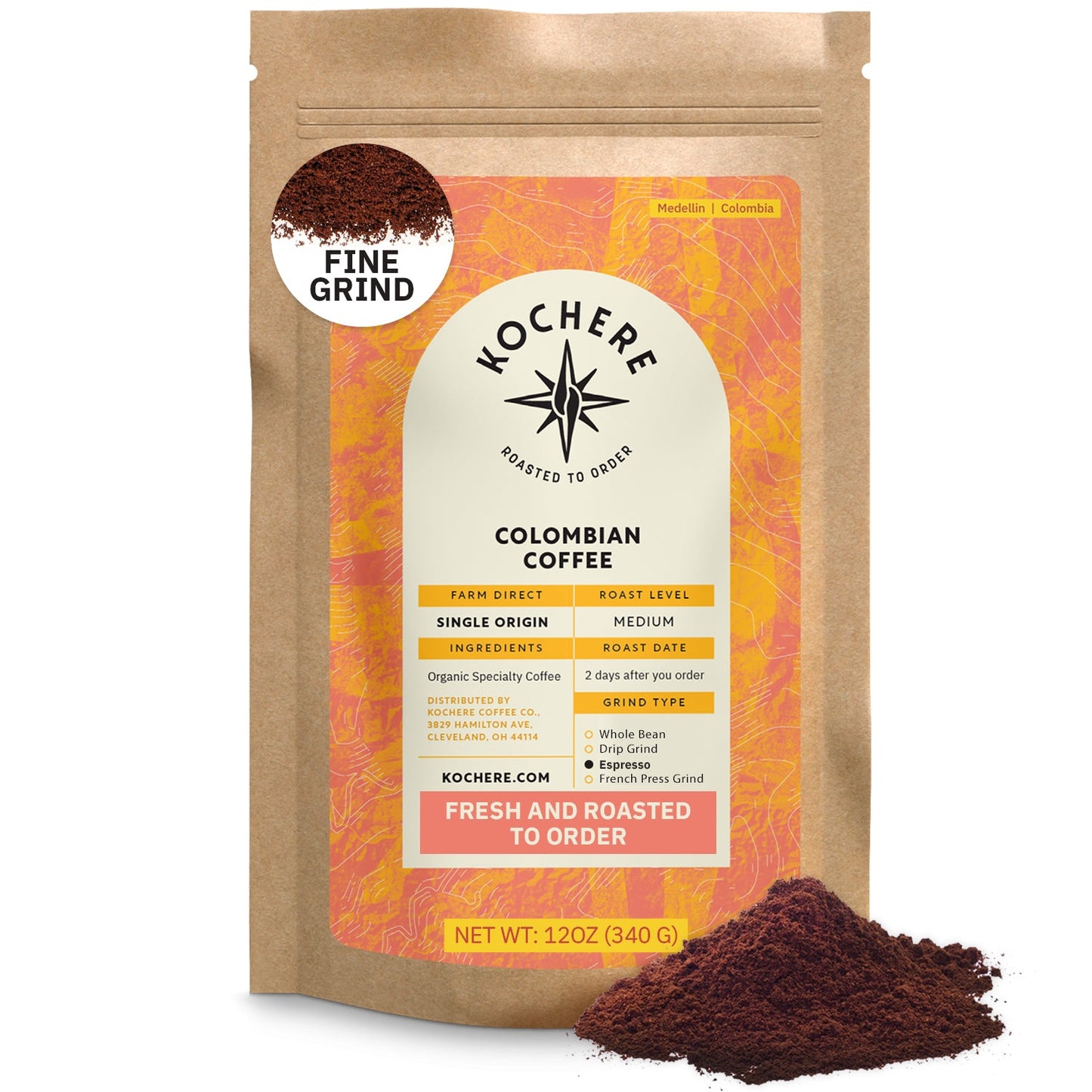 Kochere Coffee Colombian Medellin Single Origin Medium Roast - Dried Orange, Berry Notes