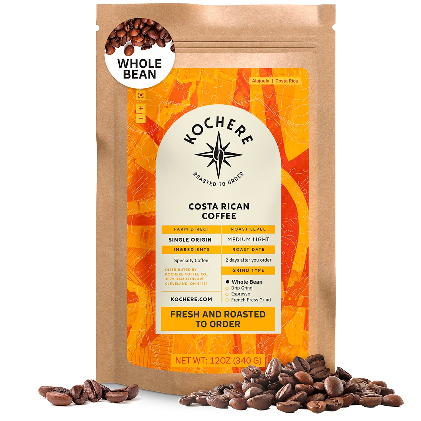 Kochere Coffee Costa Rican Alajuela Medium Light Roast - Sweet Apple, Raisin Notes