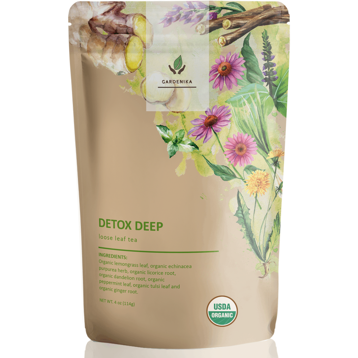 Detox Loose Leaf Herbal Tea, USDA Organic, Kosher, Caffeine-Free - 4 oz (114g)
