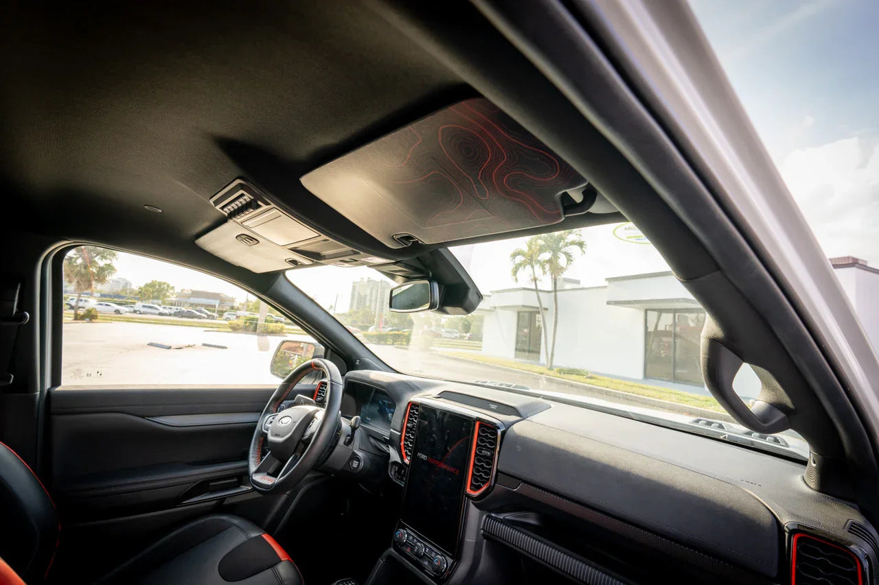 Topographic Interior Sun Visor Overlays - 2024+ Ranger Raptor (with Homelink)
