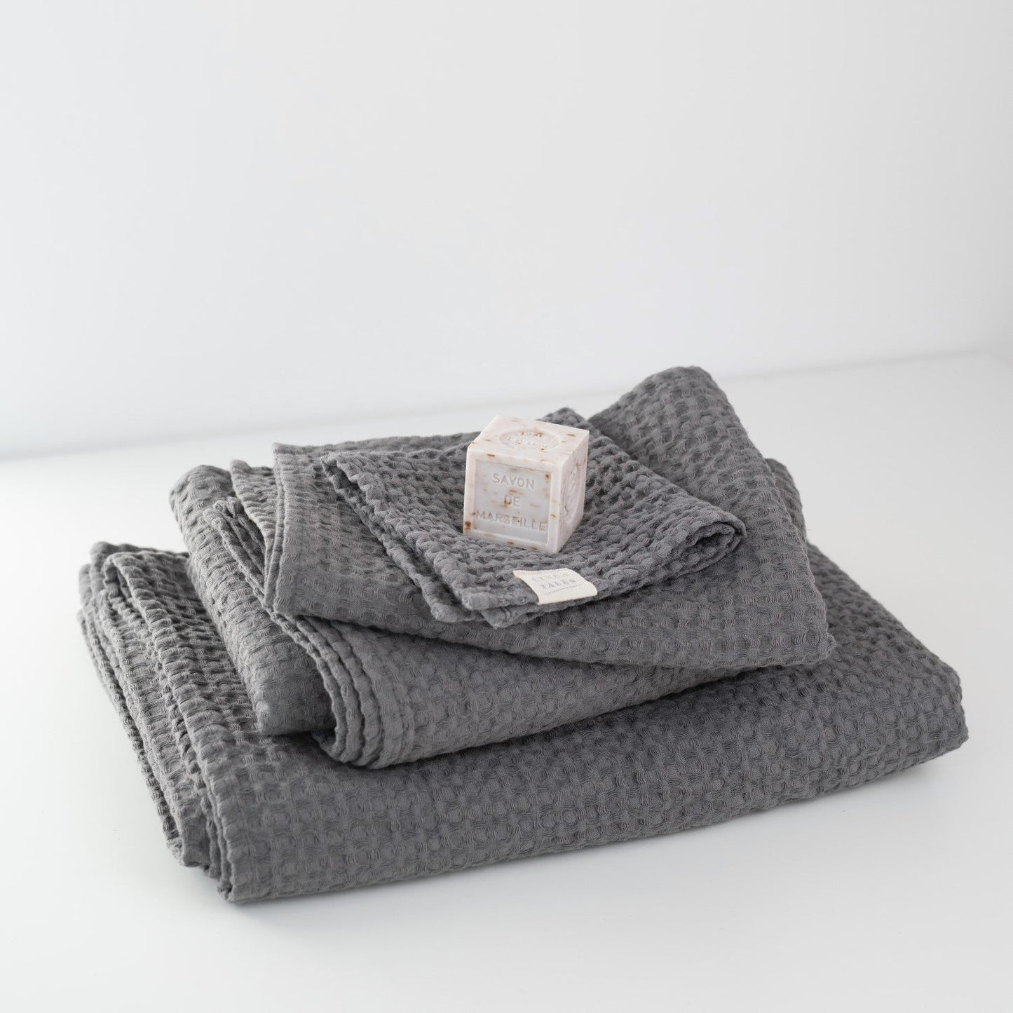 Linen Tales Dark Grey Linen & Cotton Honeycomb Waffle Towel Set