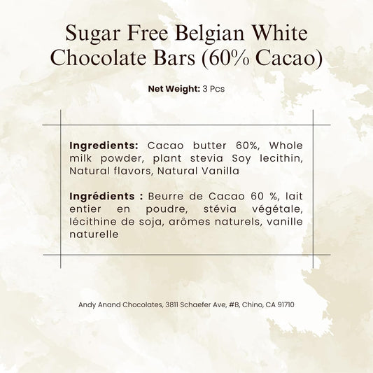 Andy Anand Chocolatier Sugar Free Belgian Dark Chocolate Bars (60% Cacao) Must for Dark Chocolate lovers, Stevia sweetened, Gourmet Gift Box - Silky, Rich, and Top-Tier Indulgence (3 Pcs)