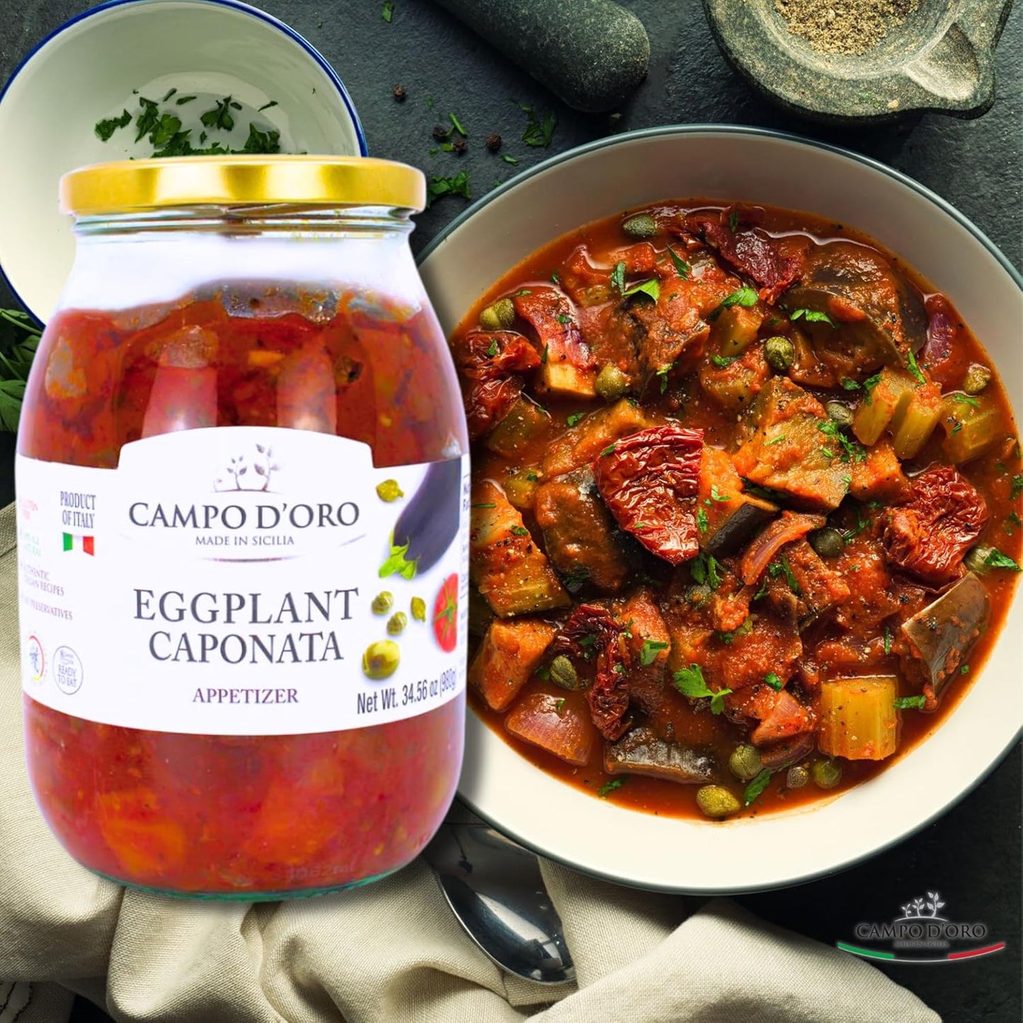 Campo D'Oro, Sicilian Eggplant Caponata, Appetizer, Big Jar, 34.5 oz