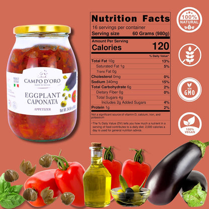 Campo D'Oro, Sicilian Eggplant Caponata, Appetizer, Big Jar, 34.5 oz