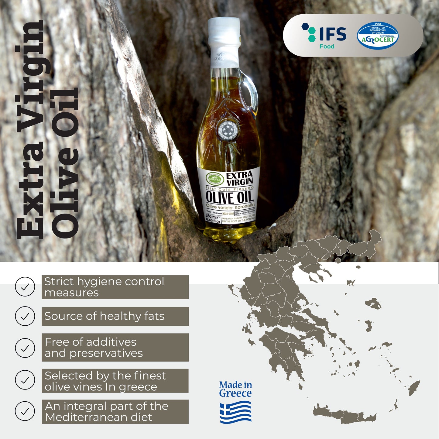 KORVEL Greek Extra Virgin Olive Oil, Amphora Bottle, 8.45 fl oz (250ml)