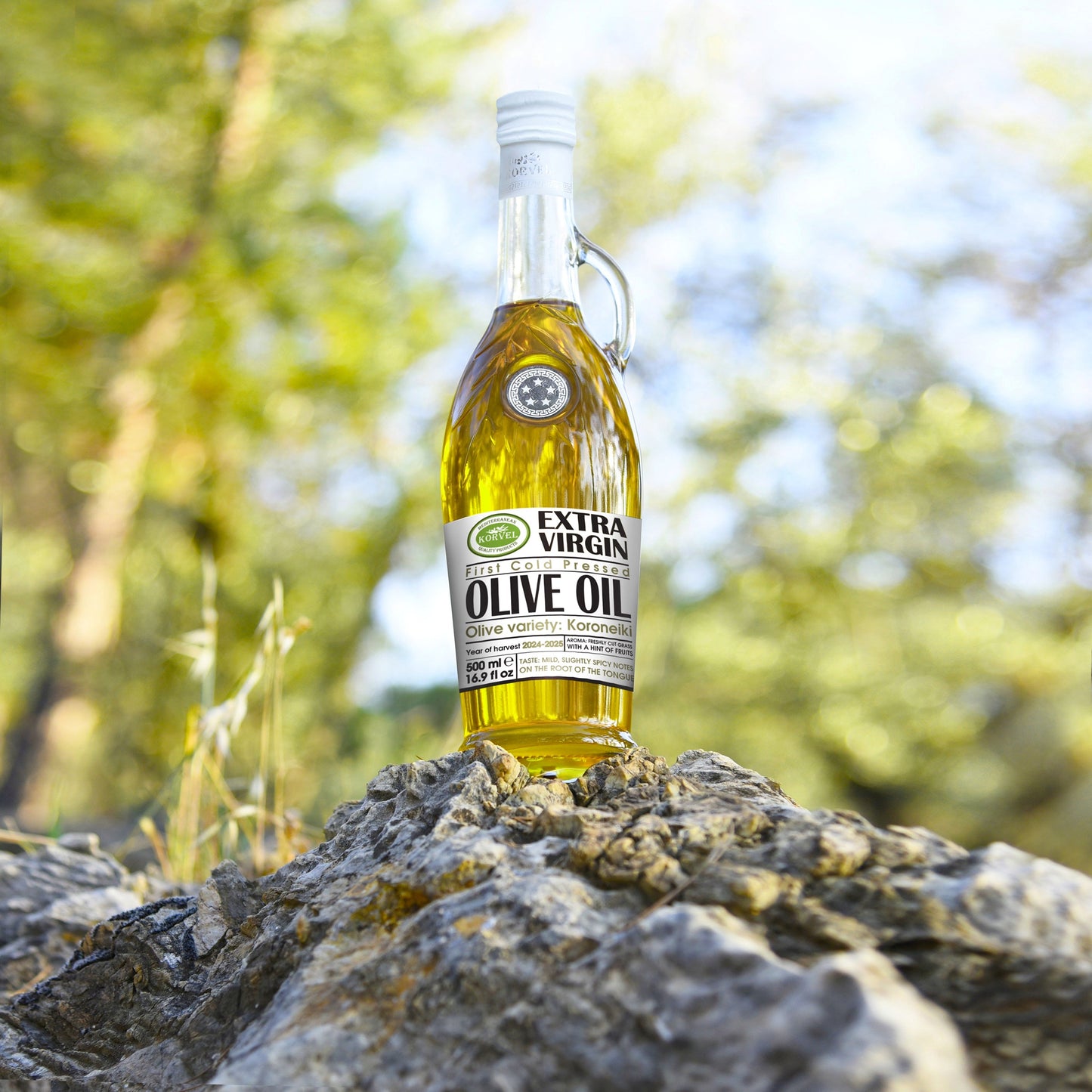 KORVEL Greek Extra Virgin Olive Oil, Amphora Bottle, 16.9 fl oz (500ml)