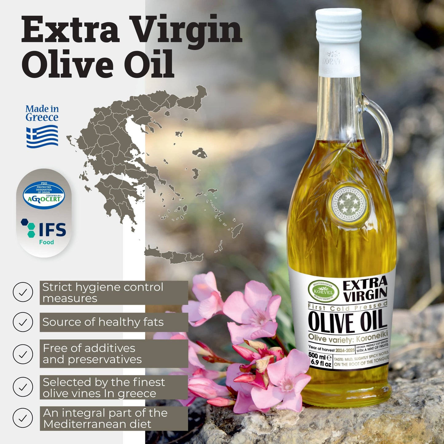 KORVEL Greek Extra Virgin Olive Oil, Amphora 16.9 fl oz (500ml) - 2 pack