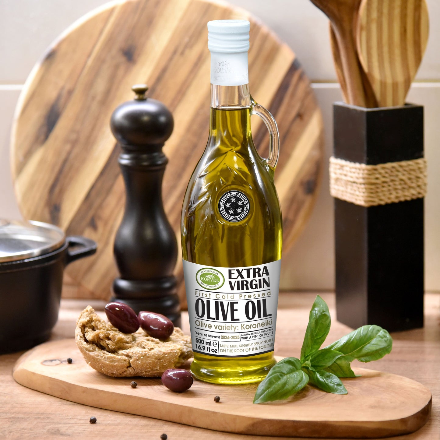KORVEL Greek Extra Virgin Olive Oil, Amphora 16.9 fl oz (500ml) - 2 pack