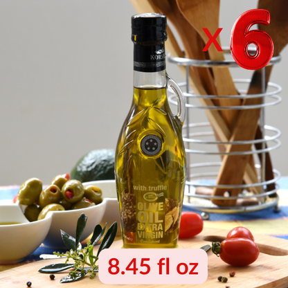 KORVEL Greek Extra Virgin Olive Oil with Truffle-flavored, Amphora 8.45 fl oz (250ml) - 6 pack