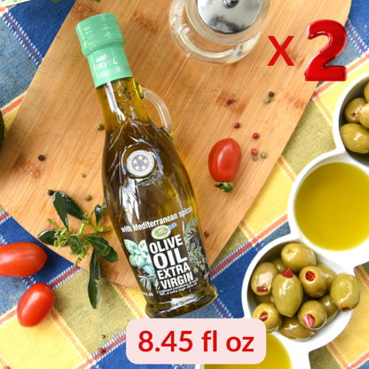 KORVEL Greek Extra Virgin Olive Oil with Mediterranean herbs, Amphora 8.45 fl oz (250ml) - 2 pack