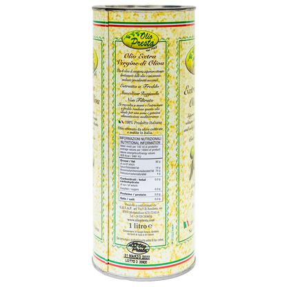 Olio Presta Olive Oil, Organic, Extra Virgin Olive Oil Tin - 12 tins x 1L case