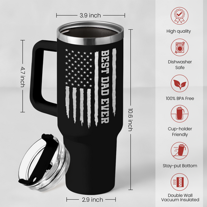 Best Dad Ever Tumbler 40oz Stainless Steel Insulated with Lid & Straw, Dads Gifts for Christmas Birthday Valentine Fathers Day, Father Coffee Cup Gift for Dad Daddy Father from Daughter Son