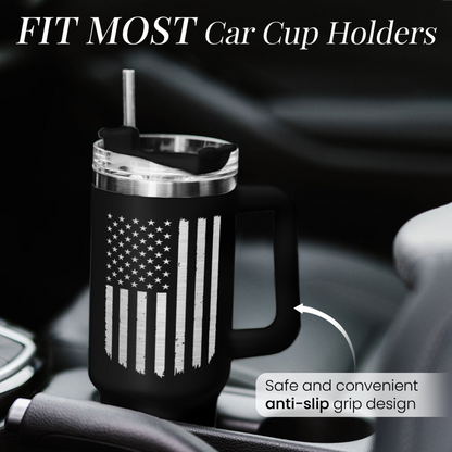 American Flag Tumbler with Handle, America 40oz Stainless Steel Insulated Coffee Mug with Lid & Straw, America Gifts for Men Women, USA Tumblers Cup Gift for Christmas