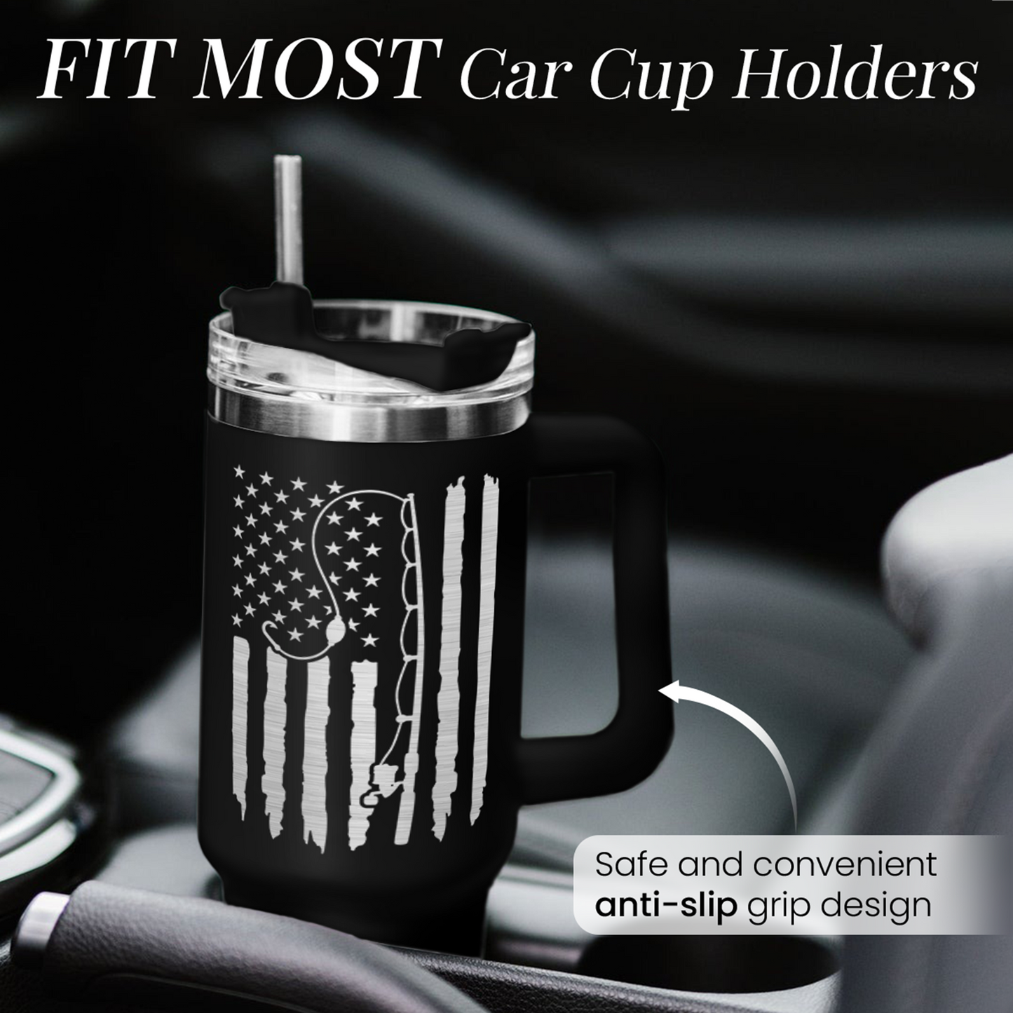 Fishing Tumbler with Handle 40oz, Fishing Gifts for Grandpa Dad Husband, Fish Cup Tumblers with Lid & Straw, Fisherman Gifts for Men, Fishing Gift for Christmas Birthdayc