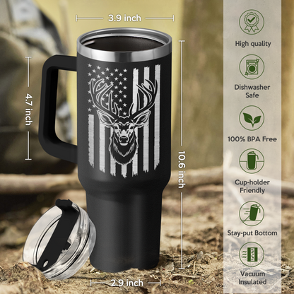I'd Rather Be Hunting Tumbler with Handle for Men 40oz, Hunter Gifts for Dad Grandpa Husband Boyfriend, Hunters Stainless Steel Coffee Cup, Gifts for Birthday Christmas Fathers Day