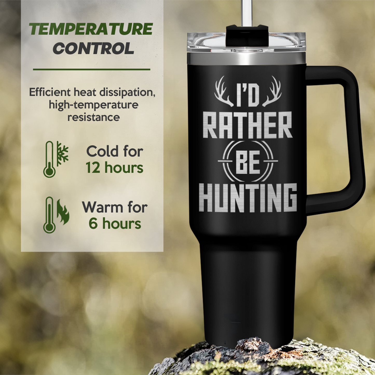 I'd Rather Be Hunting Tumbler with Handle for Men 40oz, Hunter Gifts for Dad Grandpa Husband Boyfriend, Hunters Stainless Steel Coffee Cup, Gifts for Birthday Christmas Fathers Day