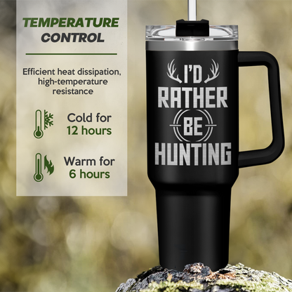 I'd Rather Be Hunting Tumbler with Handle for Men 40oz, Hunter Gifts for Dad Grandpa Husband Boyfriend, Hunters Stainless Steel Coffee Cup, Gifts for Birthday Christmas Fathers Day