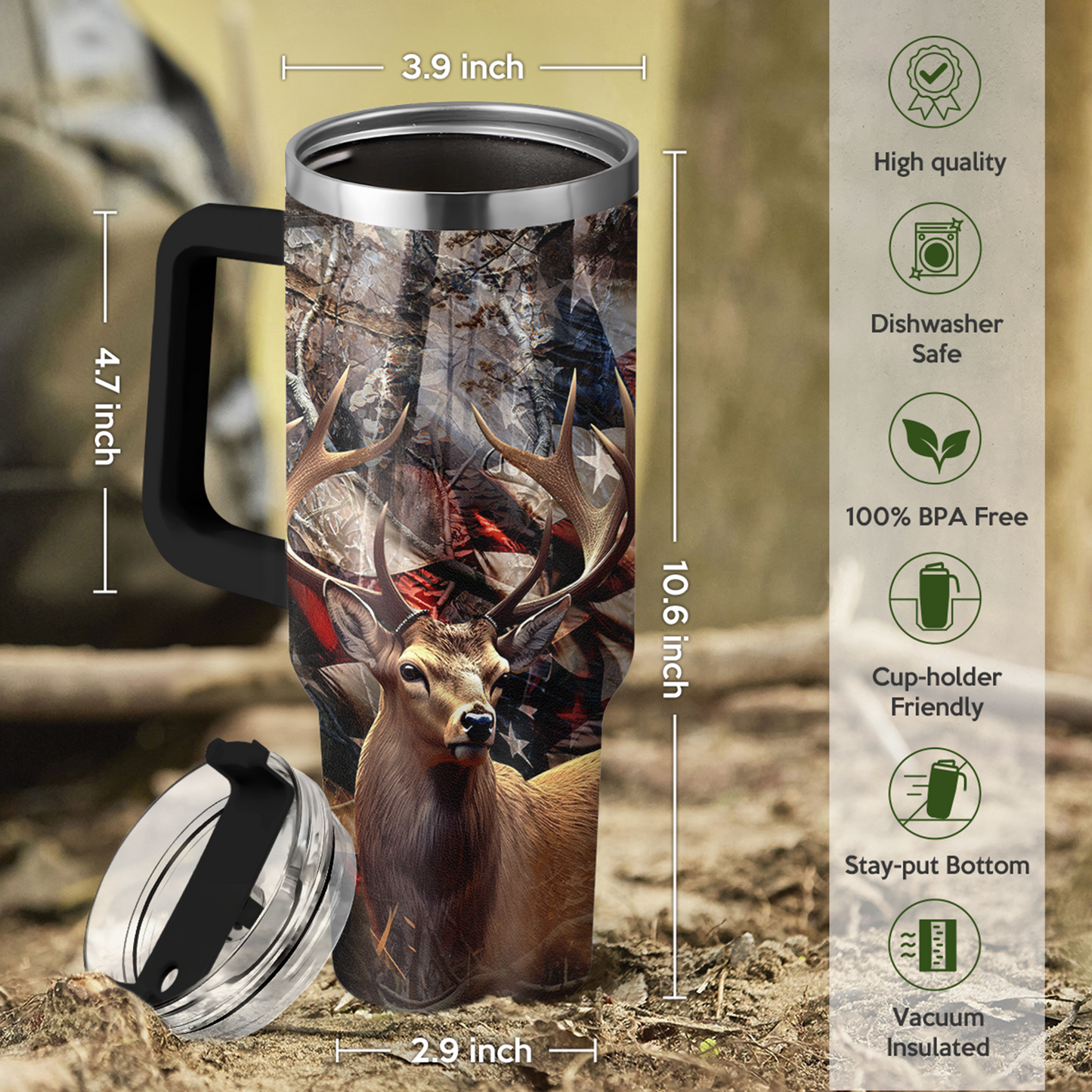 Hunting Tumbler with Handle for Men, Hunter Gifts for Men Dad Grandpa Husband Boyfriend, 40oz Stainless Steel Insulated Tumblers Hunters Gift for Birthday Christmas Fathers Day
