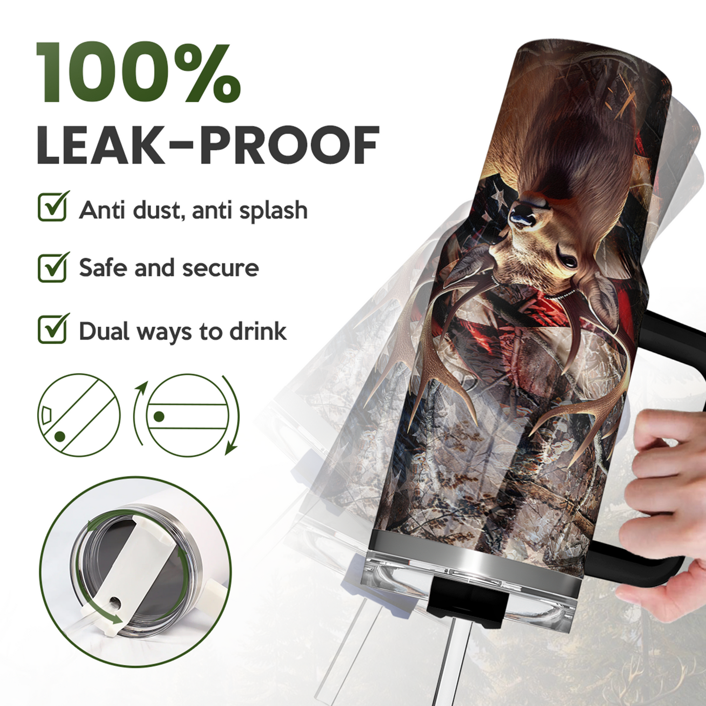 Hunting Tumbler with Handle for Men, Hunter Gifts for Men Dad Grandpa Husband Boyfriend, 40oz Stainless Steel Insulated Tumblers Hunters Gift for Birthday Christmas Fathers Day