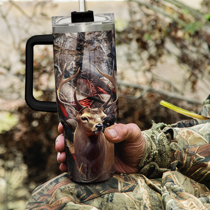 Hunting Tumbler with Handle for Men, Hunter Gifts for Men Dad Grandpa Husband Boyfriend, 40oz Stainless Steel Insulated Tumblers Hunters Gift for Birthday Christmas Fathers Day