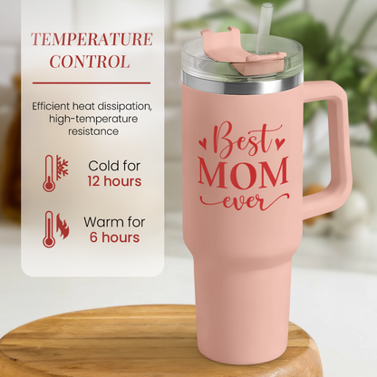 Mom Gifts Best Mom Ever Tumbler Stainless Steel 40oz with Handle Insulated Travel Cup - Mom Travel Coffee Mug, Mother's Day Christmas Birthday Gifts from Son Daughter