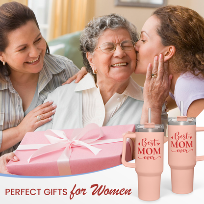 Mom Gifts Best Mom Ever Tumbler Stainless Steel 40oz with Handle Insulated Travel Cup - Mom Travel Coffee Mug, Mother's Day Christmas Birthday Gifts from Son Daughter