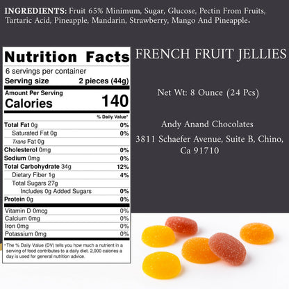 Andy Anand French Pates de Fruits Fruit Jellies, 65% Fruit, 24 pc – Imported French Confection, Natural Fruit Flavors, Gourmet Birthday & Holiday Gift