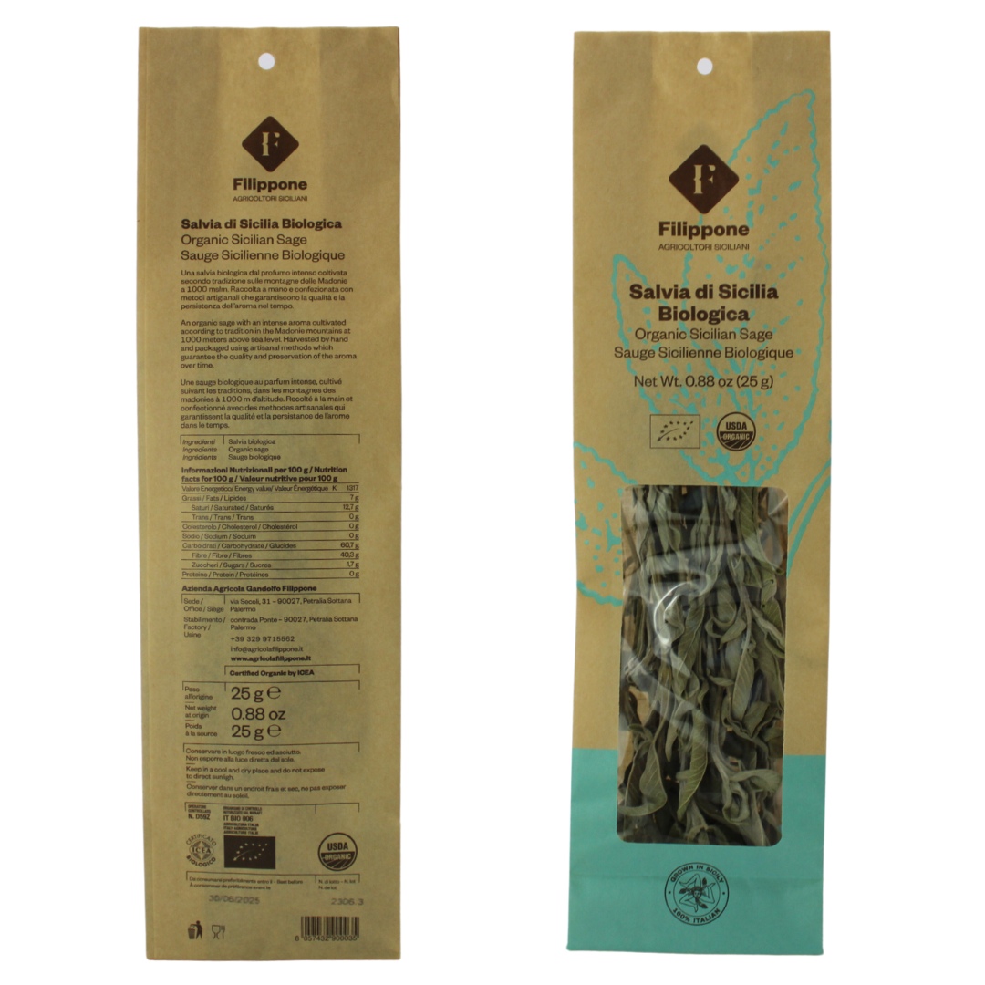 Filippone, Organic Dried Sage leaves, Italian Dried Sage Bunch, 0.88oz (25g)