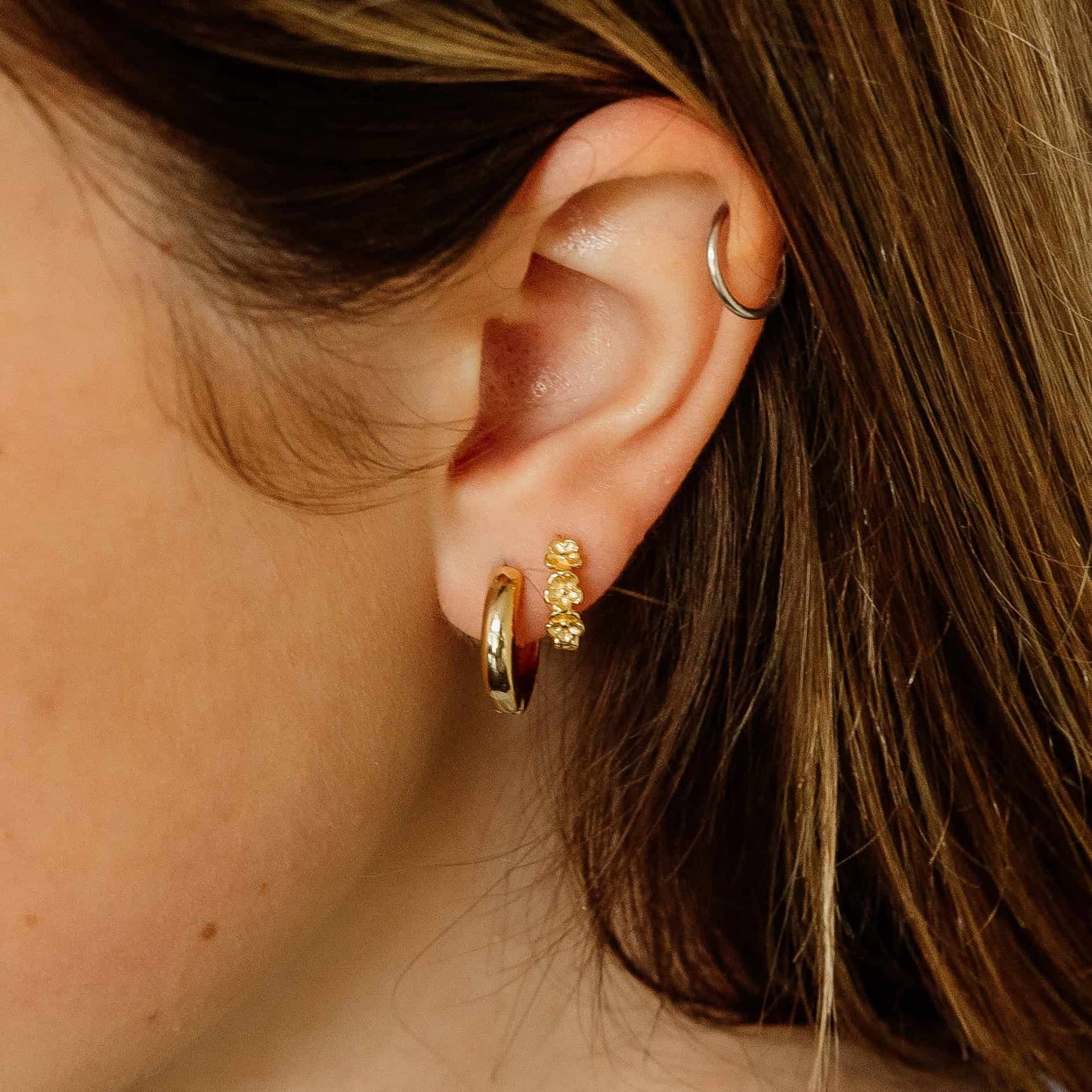 Flower Huggie Hoops