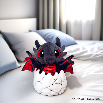 Drogo the Dino in an Egg Plushie, 12" Black and Red Dinosaur Stuffed Animal Gift for Boys and Teens