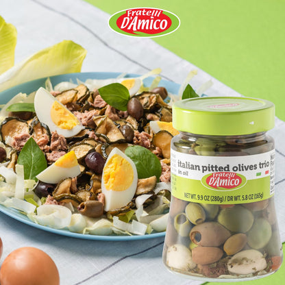 Early Black Friday! Fratelli D'Amico, Italian Olives Mix Pitted with garlic and red and yellow peppers, 9.9 oz  (280g)