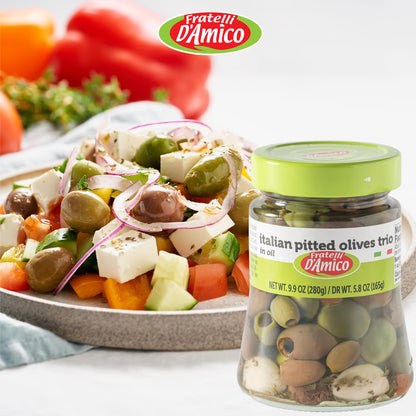 Early Black Friday! Fratelli D'Amico, Italian Olives Mix Pitted with garlic and red and yellow peppers, 9.9 oz  (280g)