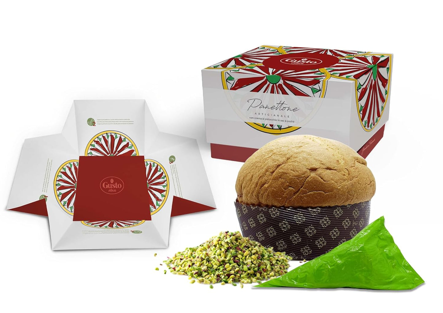 Gusto Etna, Sicilian Panettone Kit with Pistachio Cream and Chopped Pistachios