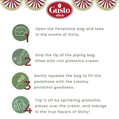 Gusto Etna, Sicilian Panettone Kit with Pistachio Cream and Chopped Pistachios