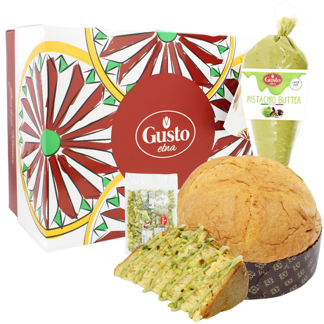 Gusto Etna, Sicilian Panettone Kit with Pistachio Cream and Chopped Pistachios