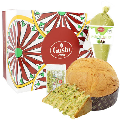 Gusto Etna, Sicilian Panettone Kit with Pistachio Cream and Chopped Pistachios