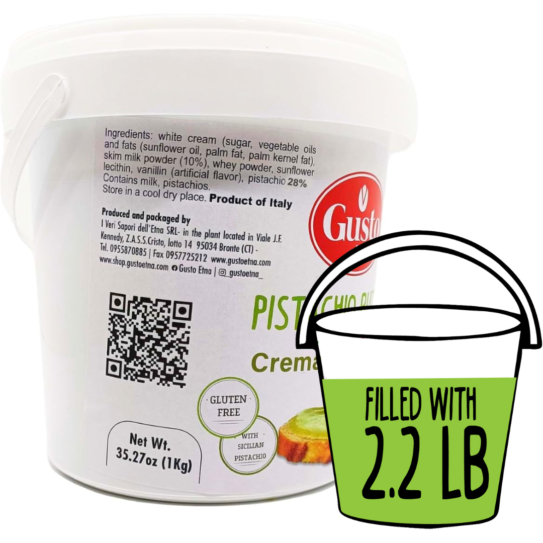 Gusto Etna Pistachio Cream Butter, 1kg (2.2 lb) – 28% Pistachio, Made in Sicily, Italian Pistachio Spread for Gelato, Pastry & Desserts