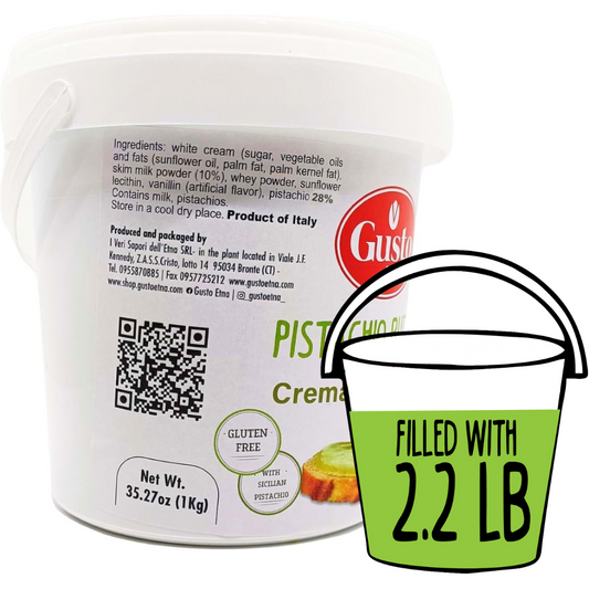 Gusto Etna Pistachio Cream Butter, 1kg (2.2 lb) – 28% Pistachio, Made in Sicily, Italian Pistachio Spread for Gelato, Pastry & Desserts