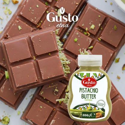 Gusto Etna Pistachio Butter Squeeze Bottle 200g (7.05 oz) – 20% Pistachios, Italian Pistachio Cream Spread for Desserts & Viral Dubai Strawberry Cup