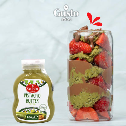 Gusto Etna Pistachio Butter Squeeze Bottle 200g (7.05 oz) – 20% Pistachios, Italian Pistachio Cream Spread for Desserts & Viral Dubai Strawberry Cup