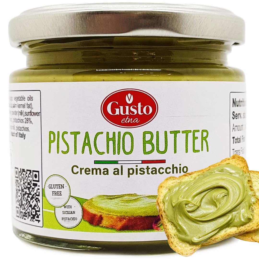 Gusto Etna Pistachio Cream Butter 190g (6.7 oz) – 28% Pistachio, Made in Sicily, Italian Pistachio Spread for Gelato, Pastry & Dessert