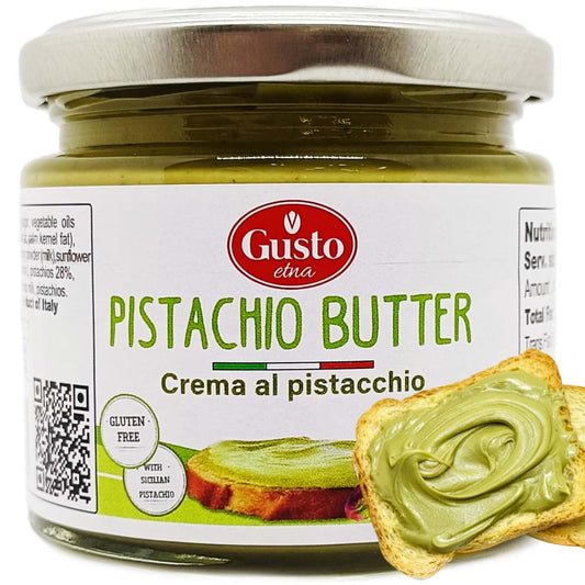 Gusto Etna Pistachio Cream Butter 190g (6.7 oz) – 28% Pistachio, Made in Sicily, Italian Pistachio Spread for Gelato, Pastry & Dessert
