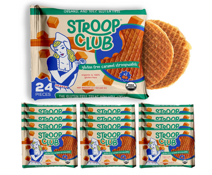 Stroop Club Gluten Free Traditional Caramel Organic Stroopwafels (NOT VEGAN Box - 12 packs x 2-pack case