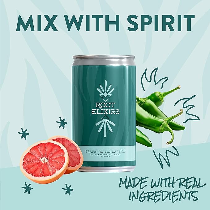 Root Elixirs Variety Pack | Root Elixirs Sparkling Premium Cocktail Mixers Cans - 24 Cans (7.5 oz)