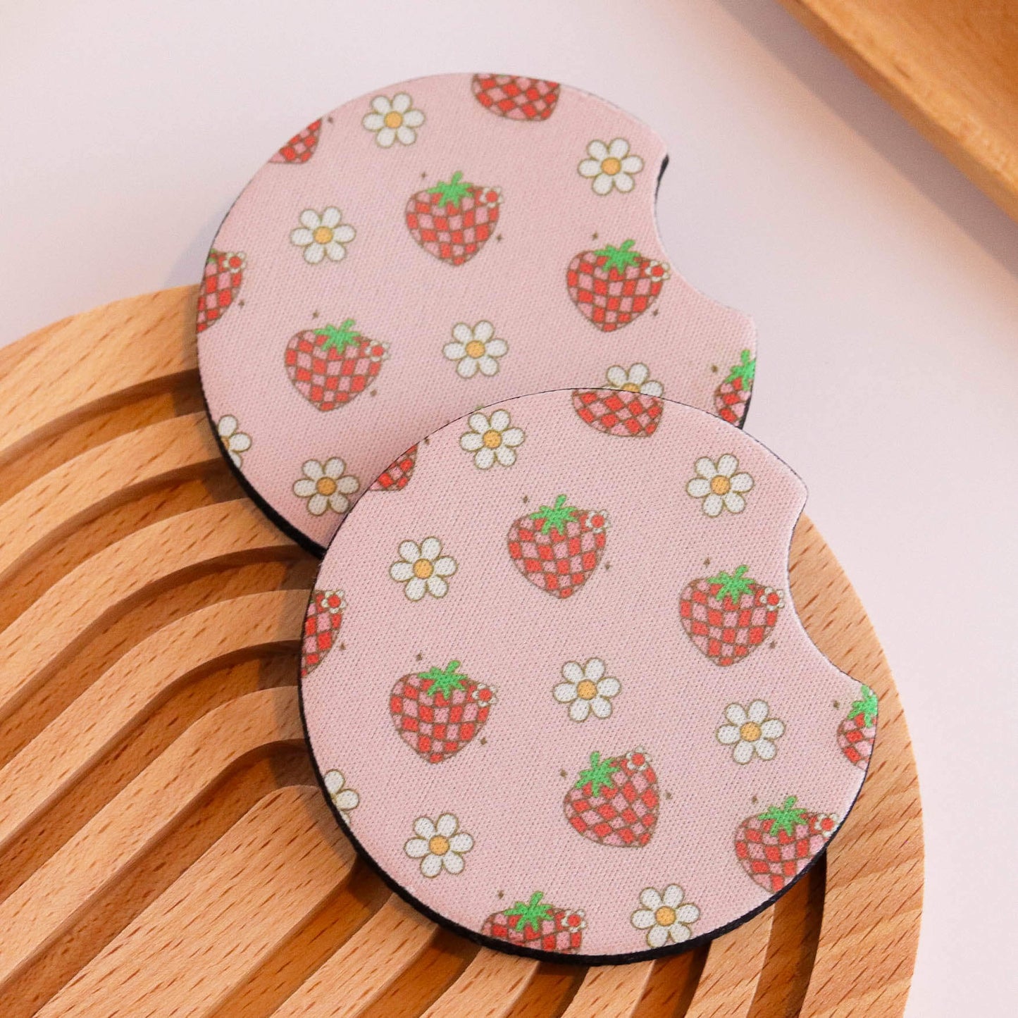 Groovy Strawberries and Daisies Car Coaster (Set of 2)