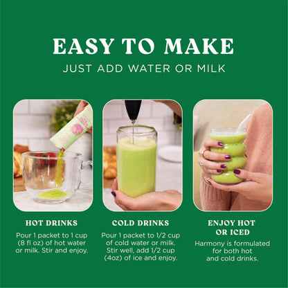 Harmony Matcha Vanilla – Premium Shade-Grown Japanese Matcha, Sweetened with Organic Sugar (10 Stick Packs)